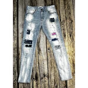 Kloud9 Distressed Patchwork & Paint Splattered Jeans Men's 34x32 Slim Straight